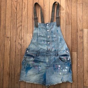 Free People Denim Shorts Overalls Paint Splatter